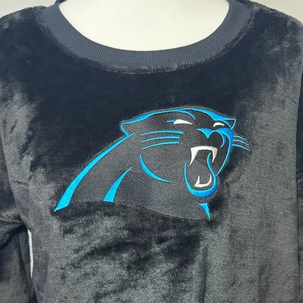 NFL Teens Black Fleece Crewneck Sweatshirt with Panther Logo Youth XL